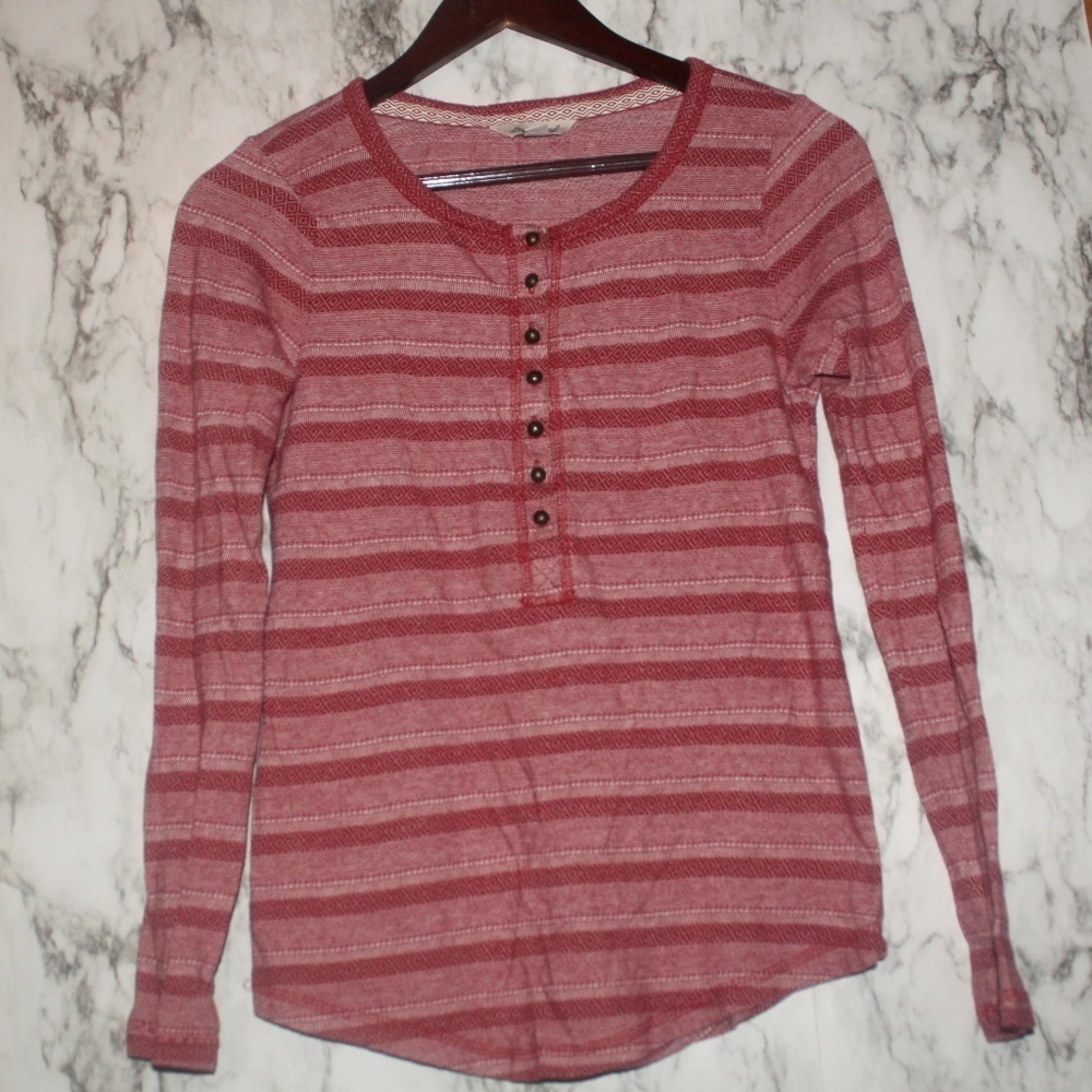 Lucky Brand Red Striped Long Sleeve Top Small